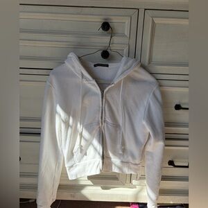 White Zip-Up Hoodie cropped. Brandy Melville
